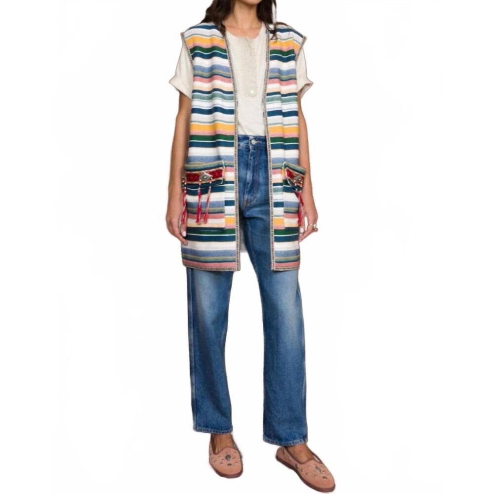 NEW FORTELA woven long vest with conchos in mix